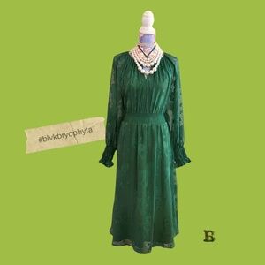 T Tahari Magnolia Green Floral Burnout Midi Dress